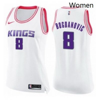 Womens Nike Sacramento Kings 8 Bogdan Bogdanovic Swingman White Pink Fashion NBA Jersey