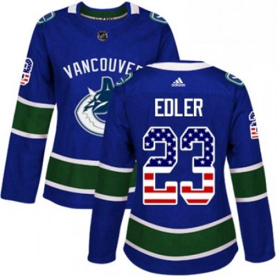 Womens Adidas Vancouver Canucks 23 Alexander Edler Authentic Blue USA Flag Fashion NHL Jersey