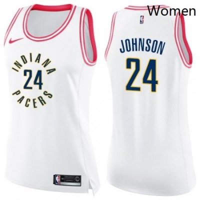 Womens Nike Indiana Pacers 24 Alize Johnson Swingman White Pink Fashion NBA Jersey