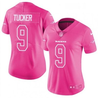 Womens Nike Baltimore Ravens 9 Justin Tucker Limited Pink Rush Fashion NFL Jersey