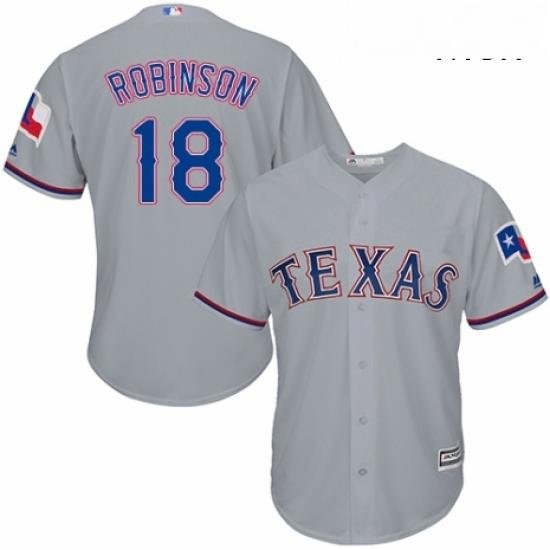 Mens Majestic Texas Rangers 18 Drew Robinson Replica Grey Road Cool Base MLB Jersey