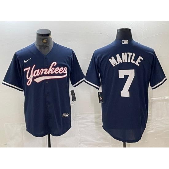 Men NeW York Yankees 7 Mickey Mantle Navy Cool Base Stitched Baseball Jersey