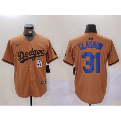 Men Los Angeles Dodgers 31 Tyler Glasnow Brown Cool Base Stitched Baseball Jersey