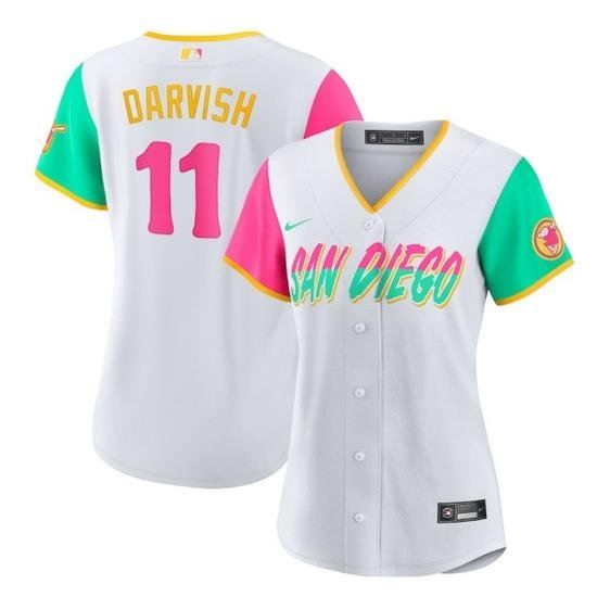 Women San Diego Padres 11 Yu Darvish 2022 White City Connect Cool Base Stitched Baseball Jersey