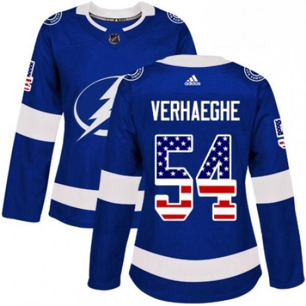 Womens Adidas Tampa Bay Lightning 54 Carter Verhaeghe Authentic Blue USA Flag Fashion NHL Jersey