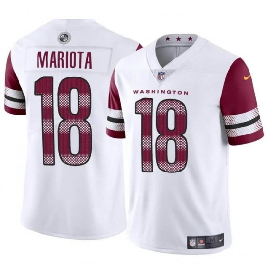 Men Washington Commanders 18 Marcus Mariota White 2024 Vapor Limited Stitched Football Jersey