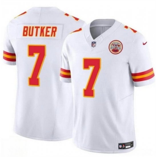 Men Kansas City Chiefs 7 Harrison Butker White 2024 F U S E Vapor Untouchable Limited Stitched Football Jersey