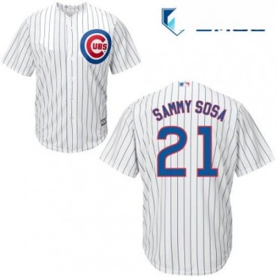 Mens Majestic Chicago Cubs 21 Sammy Sosa Replica White Home Cool Base MLB Jersey