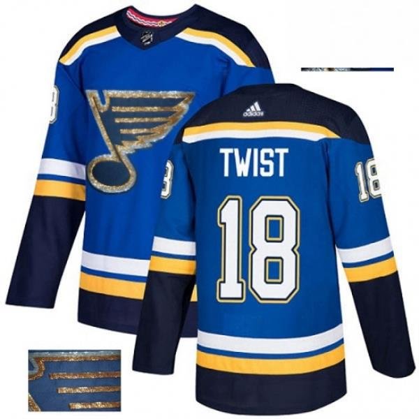 Mens Adidas St Louis Blues 18 Tony Twist Authentic Royal Blue Fashion Gold NHL Jersey