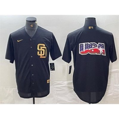 Men San Diego Padres Black Team Big Logo Cool Base Stitched Baseball Jersey