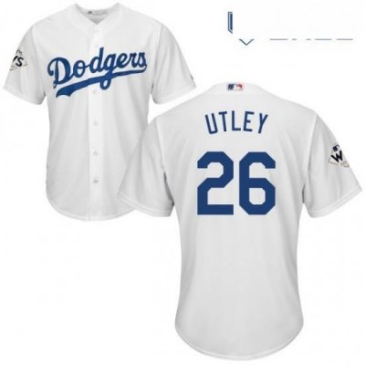 Youth Majestic Los Angeles Dodgers 26 Chase Utley Authentic White Home 2017 World Series Bound Cool Base MLB Jersey