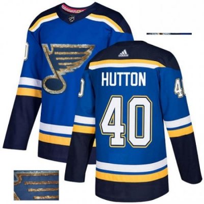 Mens Adidas St Louis Blues 40 Carter Hutton Authentic Royal Blue Fashion Gold NHL Jersey