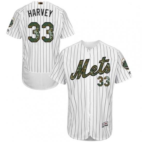 Mens Majestic New York Mets 33 Matt Harvey Authentic White 2016 Memorial Day Fashion Flex Base MLB Jersey