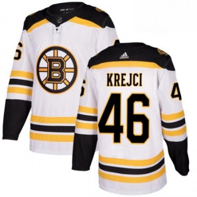 Mens Adidas Boston Bruins 46 David Krejci Authentic White Away NHL Jersey