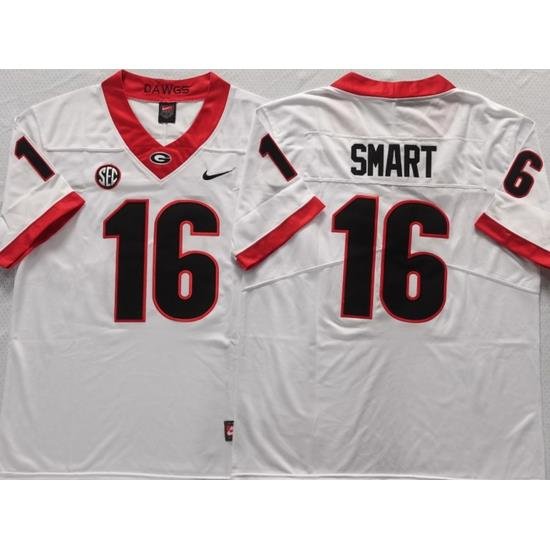 Men #16 SMART Georgia Bulldogs College Football Jerseys Sale-White