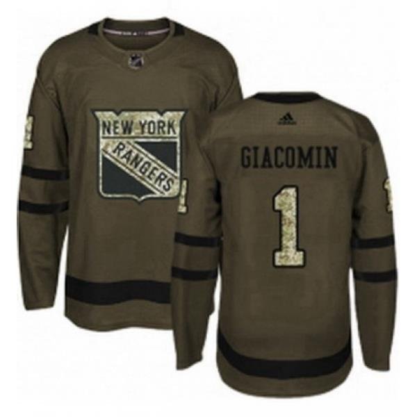 Mens Adidas New York Rangers 1 Eddie Giacomin Premier Green Salute to Service NHL Jersey