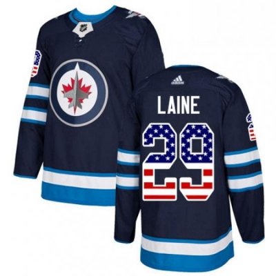 Mens Adidas Winnipeg Jets 29 Patrik Laine Authentic Navy Blue USA Flag Fashion NHL Jersey