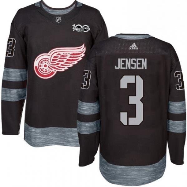 Mens Adidas Detroit Red Wings 3 Nick Jensen Authentic Black 1917 2017 100th Anniversary NHL Jersey