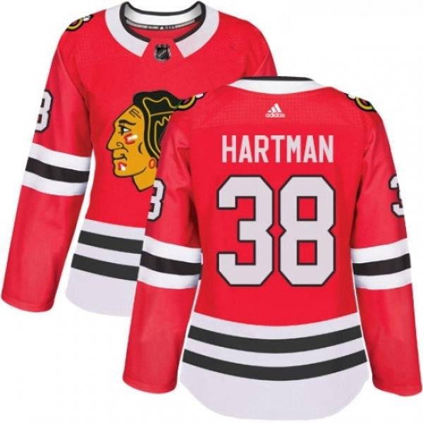 Womens Adidas Chicago Blackhawks 38 Ryan Hartman Authentic Red Home NHL Jersey