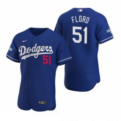 Men Los Angeles Dodgers 51 Dylan Floro Royal 2020 World Series Champions Flex Base Jersey