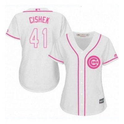 Womens Majestic Chicago Cubs 41 Steve Cishek Replica White Fashion MLB Jersey