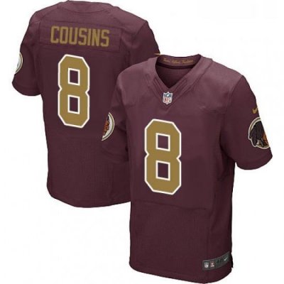 Mens Nike Washington Redskins 8 Kirk Cousins Elite Burgundy RedGold Number Alternate 80TH Anniversary NFL Jersey