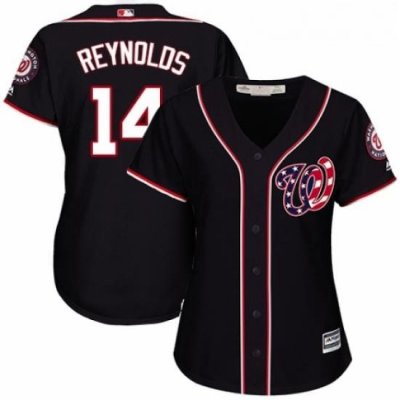 Womens Majestic Washington Nationals 14 Mark Reynolds Replica Navy Blue Alternate 2 Cool Base MLB Jersey