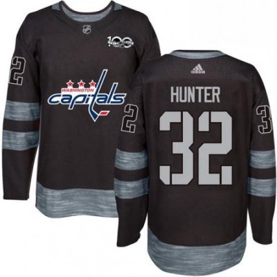 Mens Adidas Washington Capitals 32 Dale Hunter Authentic Black 1917 2017 100th Anniversary NHL Jersey