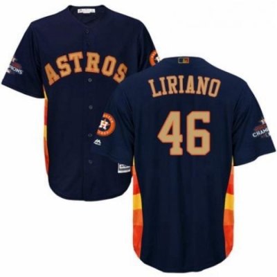 Youth Majestic Houston Astros 46 Francisco Liriano Authentic Navy Blue Alternate 2018 Gold Program Cool Base MLB Jersey