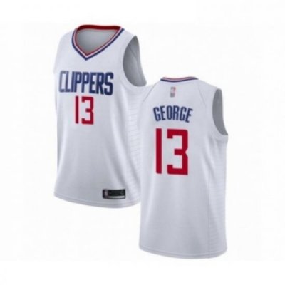 Mens Los Angeles Clippers 13 Paul George Authentic White Basketball Jersey Association Edition