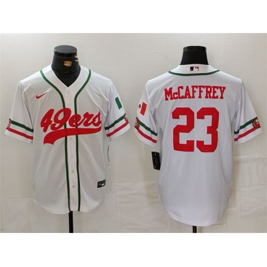 Men San Francisco 49ers 23 Christian McCaffrey White With Patch Cool Base Stitched Baseball Jersey