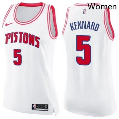 Womens Nike Detroit Pistons 5 Luke Kennard Swingman WhitePink Fashion NBA Jersey