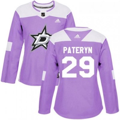 Womens Adidas Dallas Stars 29 Greg Pateryn Authentic Purple Fights Cancer Practice NHL Jersey