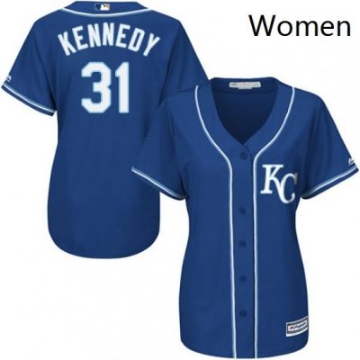 Womens Majestic Kansas City Royals 31 Ian Kennedy Replica Blue Alternate 2 Cool Base MLB Jersey