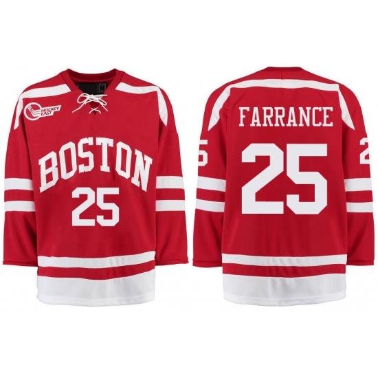 Boston University Terriers BU 25 David Farrance Red Stitched Hockey Jersey