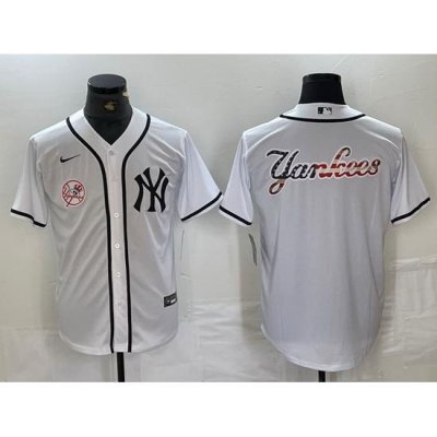 Men NeW York Yankees White Team Big Logo Cool Base Stitched Baseball Jersey 5