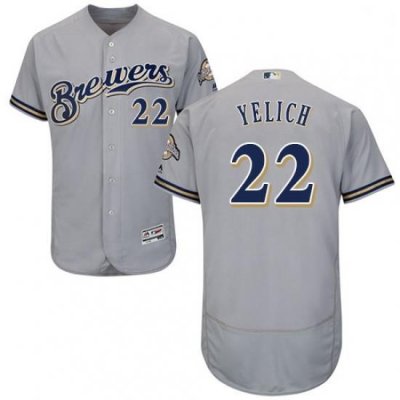 Mens Milwaukee Brewers 22 Christian Yelich Grey Flexbase Authentic Collection Stitched MLB Jersey