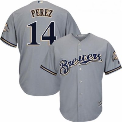 Youth Majestic Milwaukee Brewers 14 Hernan Perez Authentic Grey Road Cool Base MLB Jersey