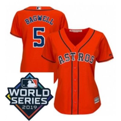 Womens Majestic Houston Astros 5 Jeff BagWell Orange Alternate Cool Base Sitched 2019 World Series Patch Jersey