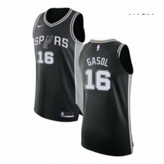 Mens Nike San Antonio Spurs 16 Pau Gasol Authentic Black Road NBA Jersey Icon Edition