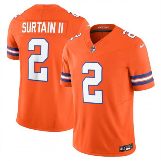 Men Denver Broncos 2 Pat Surtain II Orange F U S E  Mile High Collection 1977 Throwback Vapor Limited Stitched Football Jersey