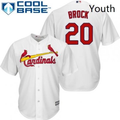 Youth Majestic St Louis Cardinals 20 Lou Brock Replica White Home Cool Base MLB Jersey