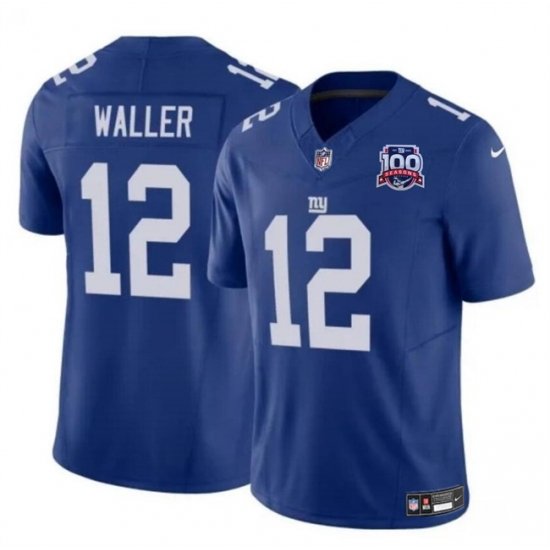 Men New York Giants 12 Darren Waller Blue 2024 F U S E  100TH Season Patch Vapor Untouchable Limited Stitched Jersey