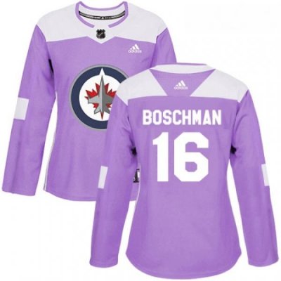 Womens Adidas Winnipeg Jets 16 Laurie Boschman Authentic Purple Fights Cancer Practice NHL Jersey