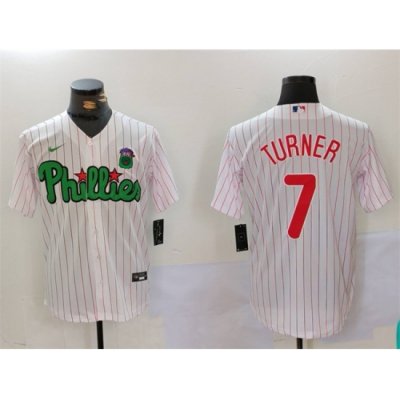 Men Philadelphia Phillies 7 Trea Turner White Green Cool Base Stitched Jersey