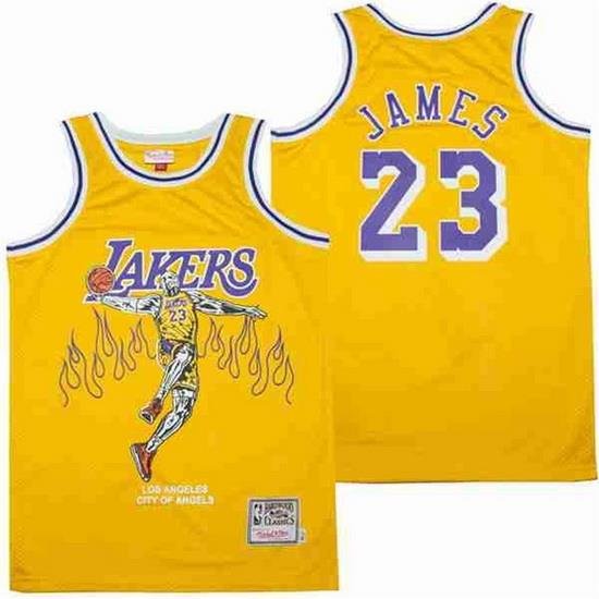 Men Los Angeles Lakers 23 LeBron James yellow skeleton Stitched Jerseys