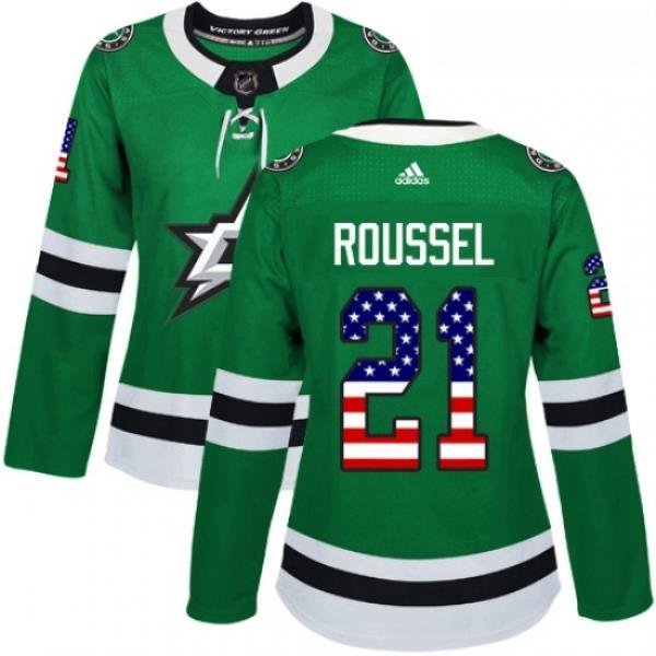 Womens Adidas Dallas Stars 21 Antoine Roussel Authentic Green USA Flag Fashion NHL Jersey