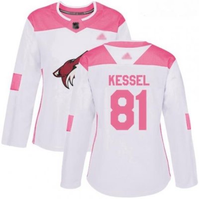 Coyotes #81 Phil Kessel White Pink Authentic Fashion Women Stitched Hockey Jersey