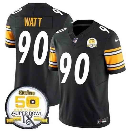 Men Pittsburgh Steelers 90 T J Watt Black 2024 F U S E 50th Anniversary Of Super Bowl IX Alternate Vapor Untouchable Limited Stitched Jersey