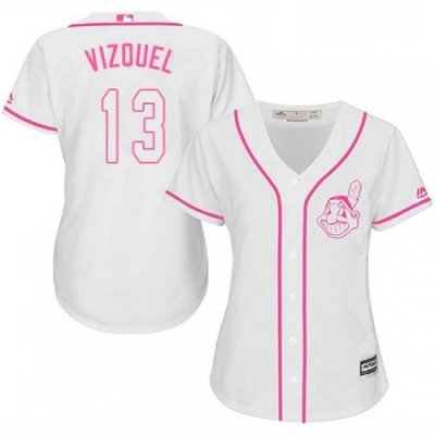 Womens Majestic Cleveland Indians 13 Omar Vizquel Authentic White Fashion Cool Base MLB Jersey